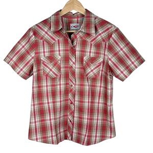 Roper Western Pearl Snap Shirt Red Plaid Metallic Y2K Rodeo Women's Size Large
